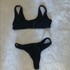 black zip up bikini set